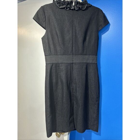 Sandra Darren Short Sleeve Denim Stretch Knee Length Ruffle Accent Women's 10 - Picture 4 of 4